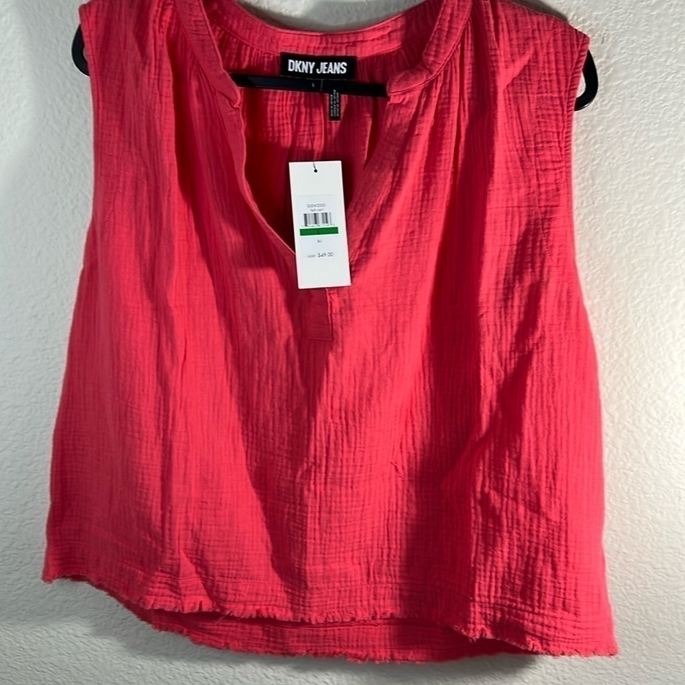 DKNY Women's L Sleeveless Double-Crepe Gauze Crop Top pullover oversized - Picture 2 of 8